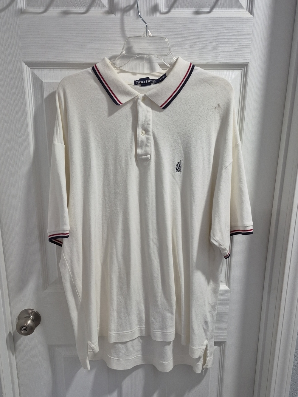 Nautica Men’s White Polo with Navy and Red Trim